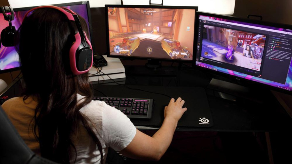 image shows a girl streaming 