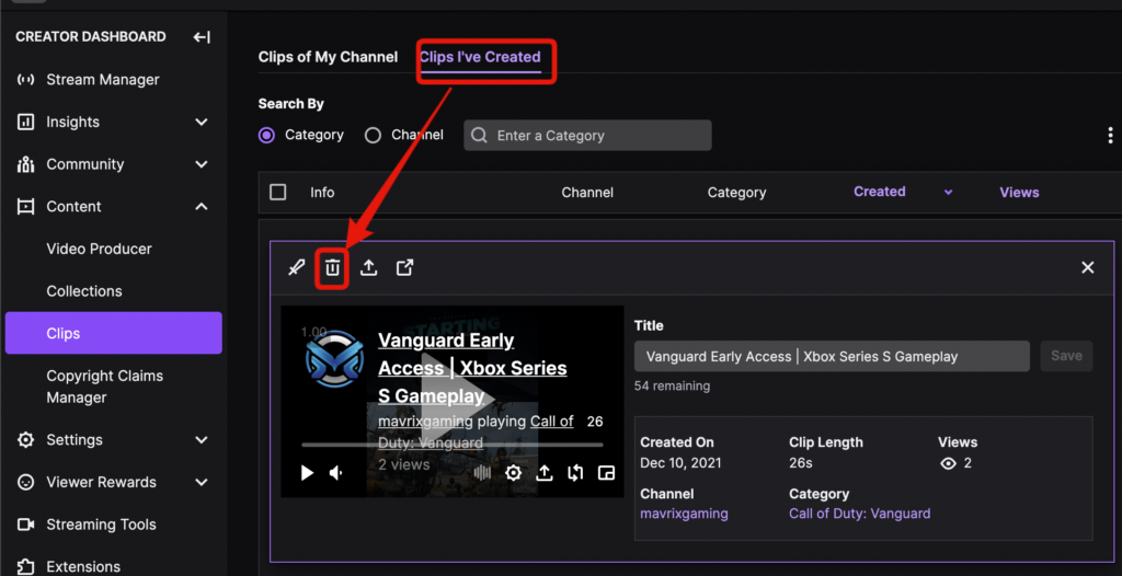 how to delete clips on twitch ios