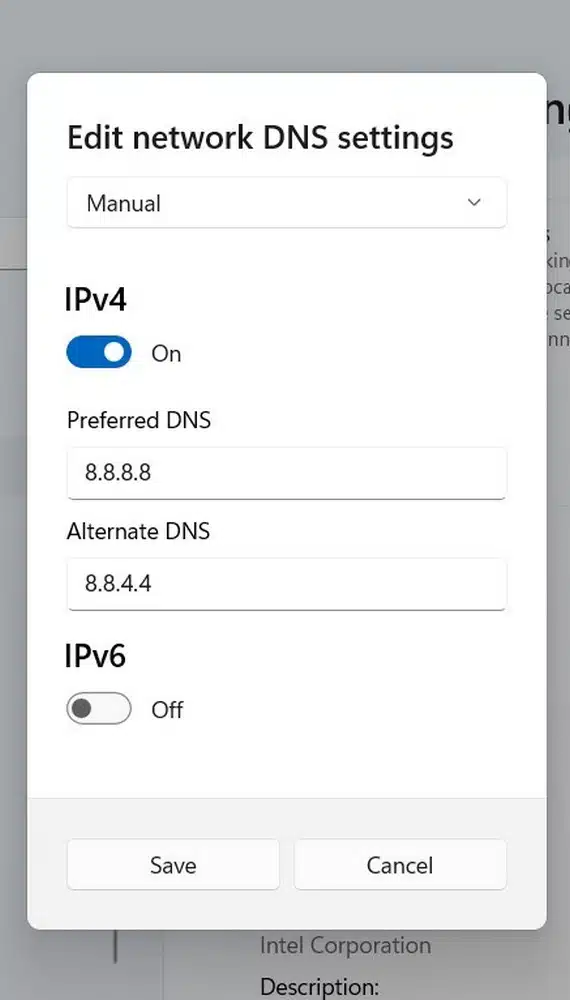 windows network dns settings