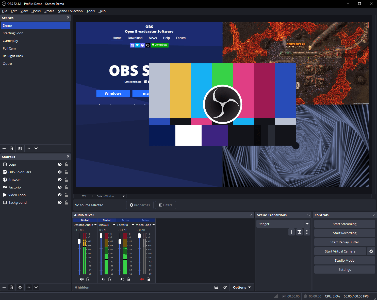 OBS Studio Game Capture setup used to record Minecraft